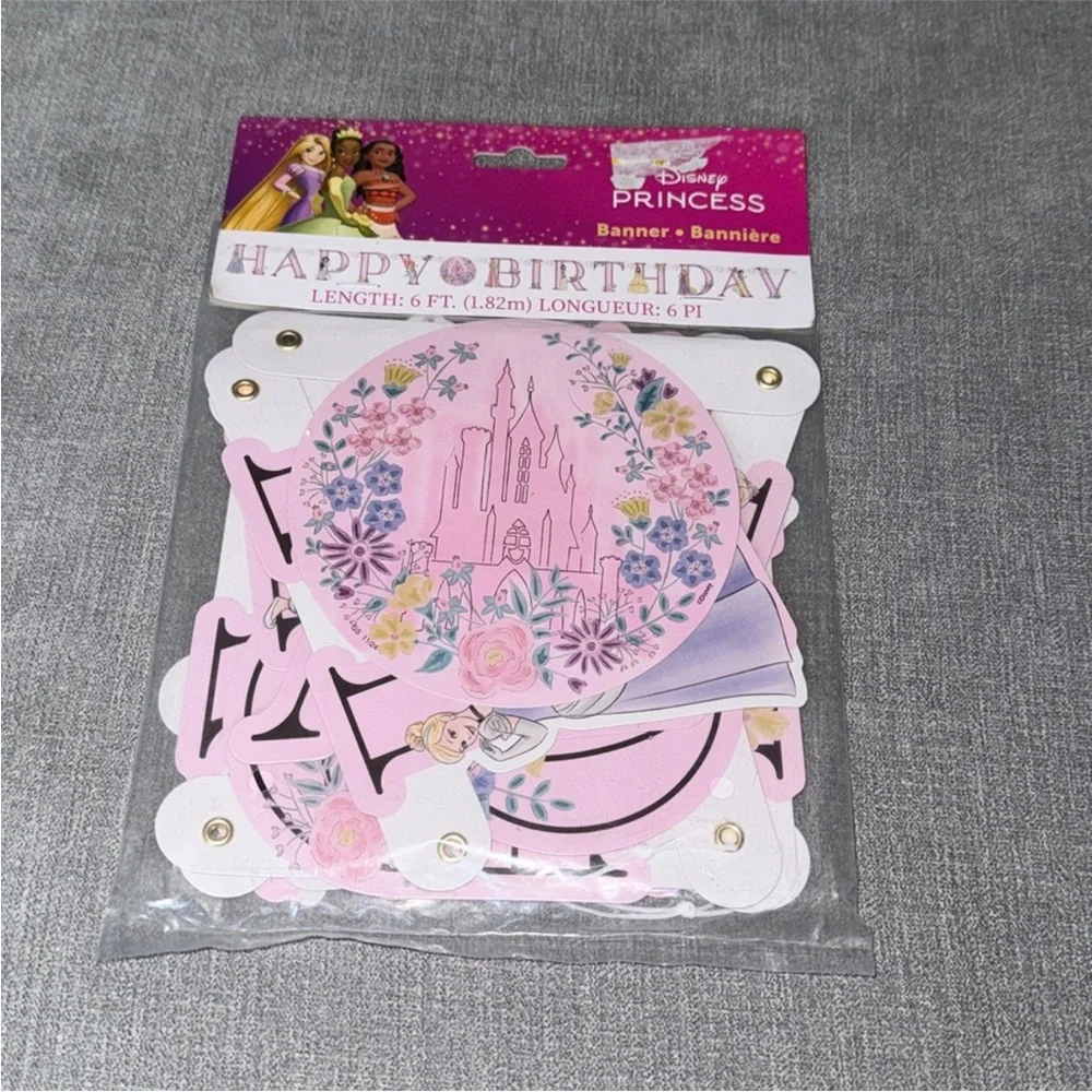 Disney Princess Happy Birthday Banner - Pink and Gold